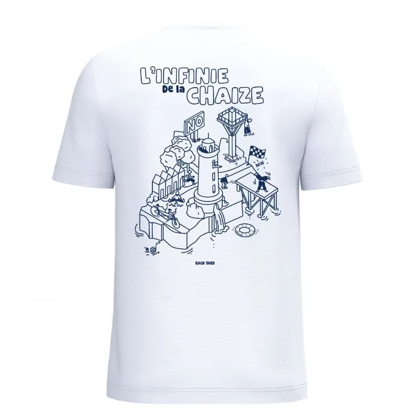 L’Infinie de la Chaize t-shirt, illustrated back depicting the course and its obstacles.
