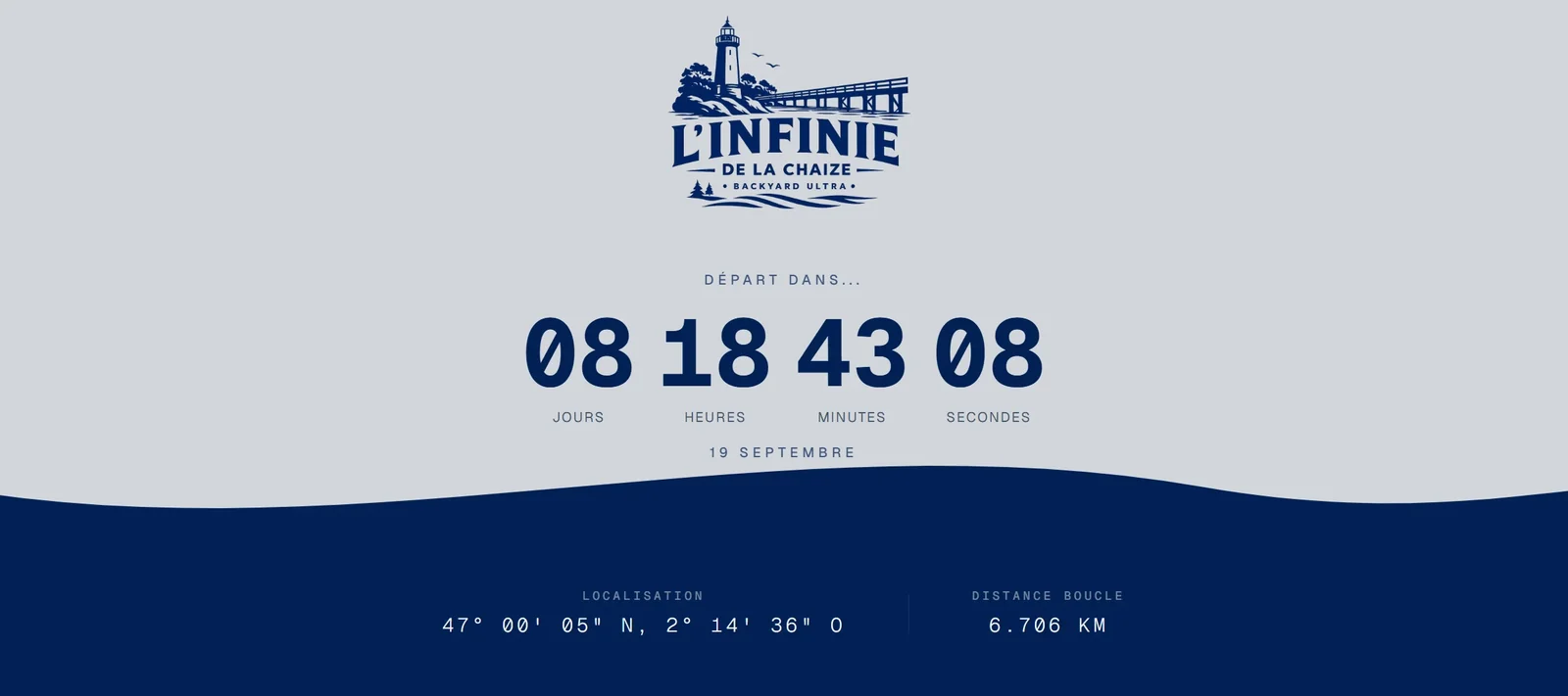 Site homepage showing the countdown before the start and the course coordinates.
