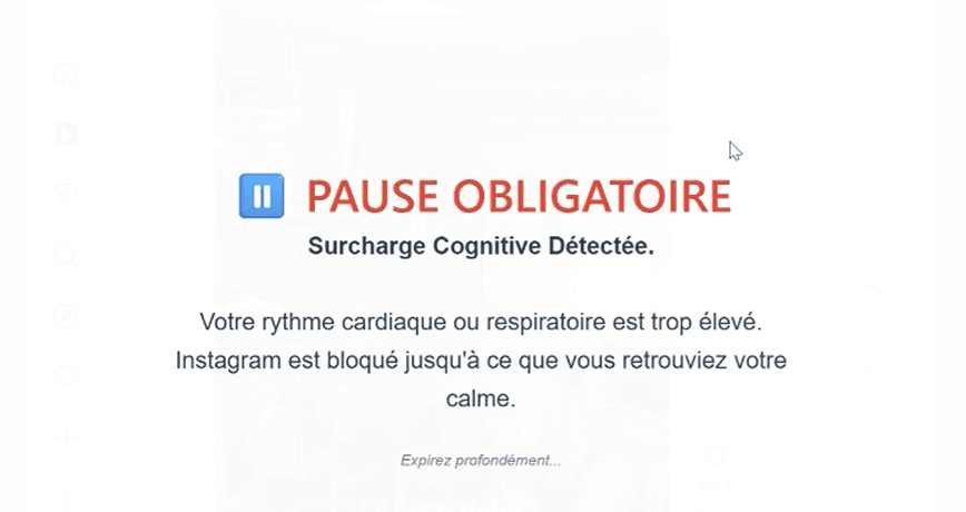 Interface screenshot showing a mandatory pause triggered by NeuroSteady’s adaptive modulation.